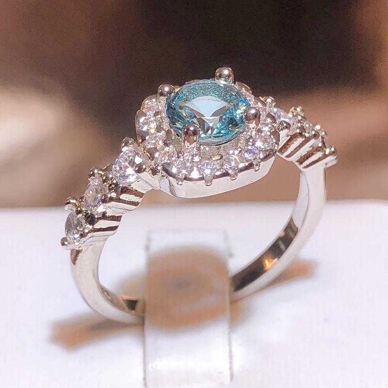New Fashion Blue Cubic Zirconia Engagement Rings For Women Luxury Silver Color Band Temperament Sweet Lady's Party Jewelry