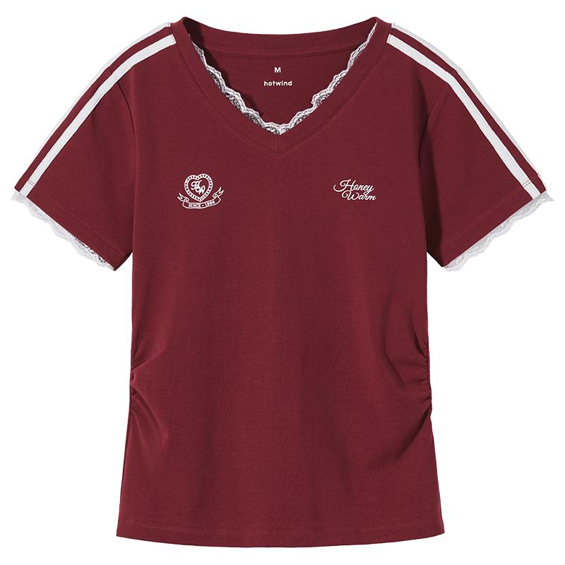 Hotwind Women s Floral Lace V-Neck T-Shirt M красный