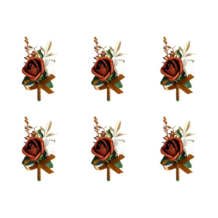 6Pcs Multipurpose Wedding Boutonniere Artificial Flower Wrist Corsage for Wedding Anniversary Party Table Centerpieces