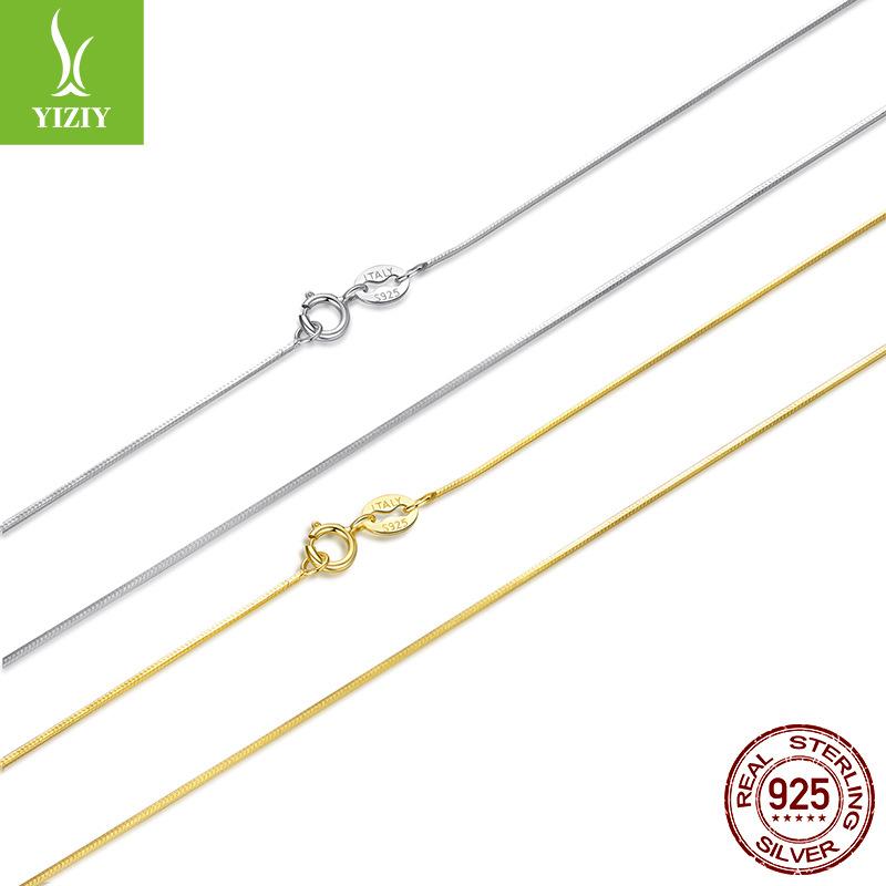 S925 Sterling Silver-Plated K Gold Basic Necklace Single Chain, Versatile Stacked Snake Bone Chain Necklace Jewelry