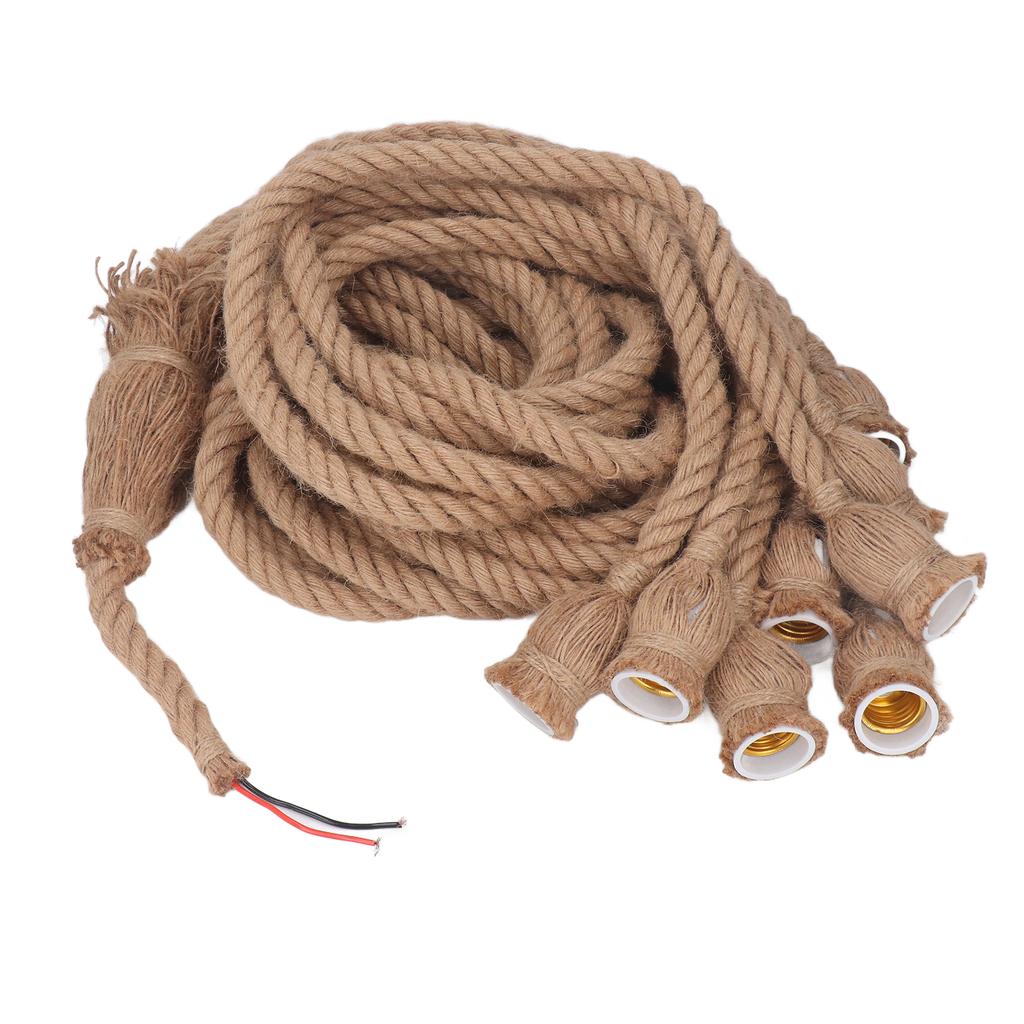 Hemp Rope Pendant Light 8 Heads E27 E26 Lampholder 6.5ft Retro Hanging Light Kit for Bar Restaurant
