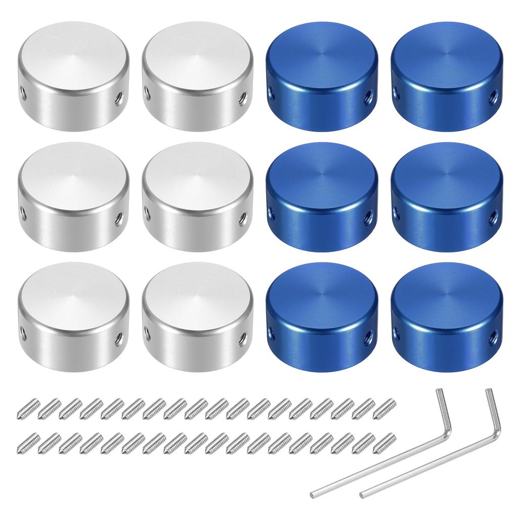 Uxcell 12pcs Foot Switch Guitar Pedal Button Metal Foot Switch Top Covers for Guitar Effect Pedal Silver and Blue Toppers, Caps, 3/8" Buttons,