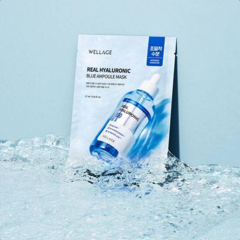 WELLAGE Real Hyaluronic Blue Ampoule Face Mask 5ea,For Sensitive Skin