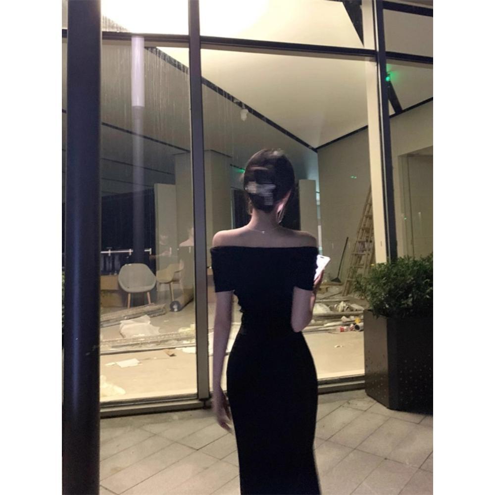 Black Shoulder Dress Women's Summer Sexy Hip Skirt High Cold Off-the-shoulder Dress