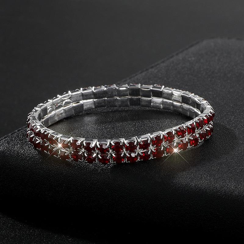 Full Diamond Bracelet Exaggerated Rhinestone Bracelet Bridal Crystal Two Rows Elastic Line Bracelet Female