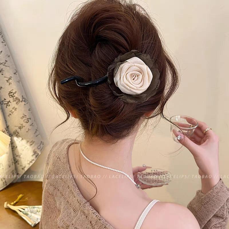 

Розовая заколка для волос с цветочным завитком для прически пучок, нескользящие смоляные заколки-автоматы, элегантный женский аксессуар для волос с сильным захватом