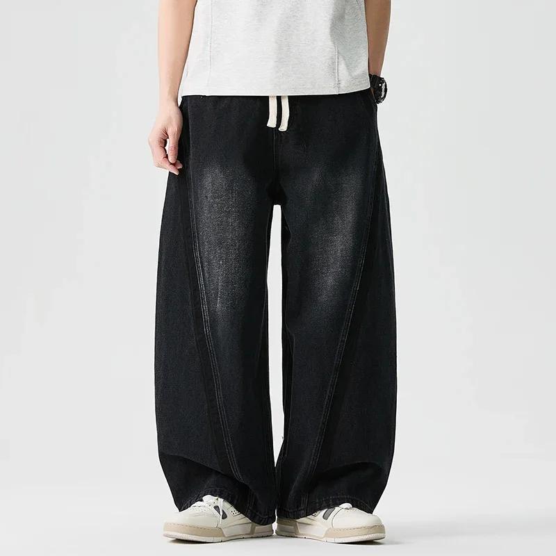 

2026 Men Harajuku Denim Pants Men Casual High Street Slanted Pants Man Loose Hip Hop Wide Leg Pants Man Baggy Oversized Pants M