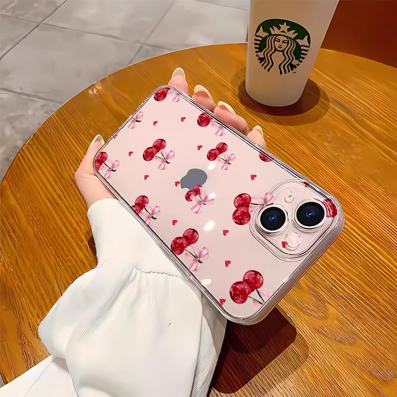 Cherry bow transparent mobile phone case Apple 16 fairy mobile phone case iphone15 simple small fresh protective case