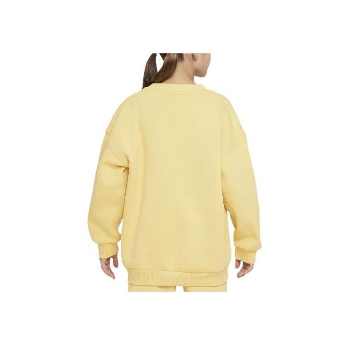 Nike Sportswear Club Fleece Logo Embroidered Ribbed Crewneck Loose Fit Kids Tops Saturn-Gold FD2923-700
