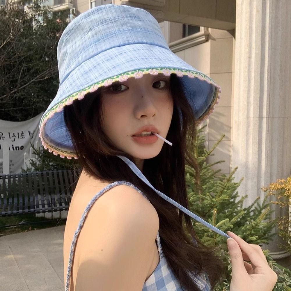 French Style Lace-up Sun Caps Sweet Women's Sun Hat Elegant Summer Fisherman Hat  Lady