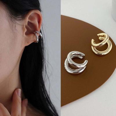 Fake Piercing Earcuff Double Circle Ear Cuff Faux Earrings for Women Man Hiphop Vintage Cuffs Earclips Accessories Korean Fashio