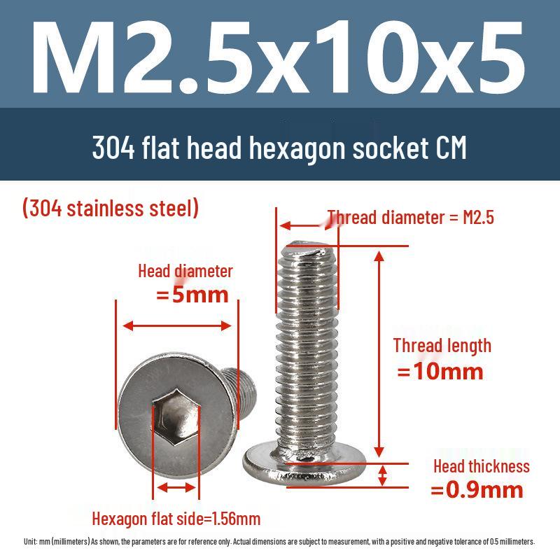 Yigu 304 Stainless Steel Flat Head Hex Socket Screws - M2 to M8 Button Head Machine Screws
