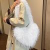 Women Fluffy Shoulder Bag Commuting Shopping Outdoor Travel Crossbody Bags Fashion Portable Female Heart Tote