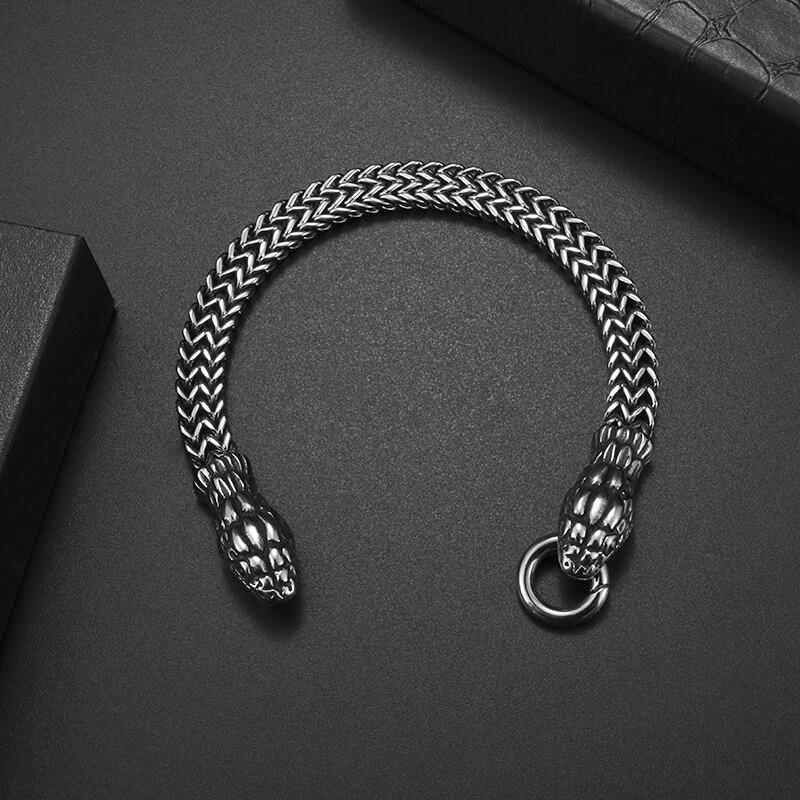 Double Headed Snake Bracelet Men Stainless Steel Ring Buckle Bracelet Punk Motorcycle Party Jewelry Accessories