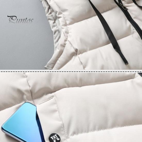 Unisex Cotton Waistcoat Hooded Stand Collar Drawstring Sleeveless Zipper Placket Vest Coat with Pockets Solid Color Thickened Warm Vest Jacket