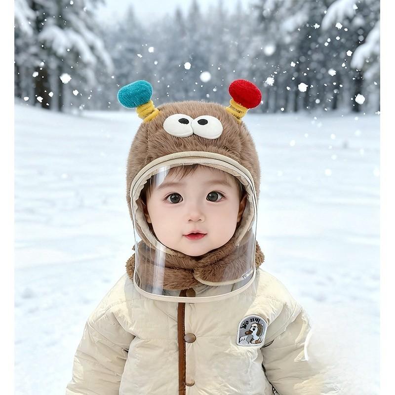 Baby Plush Hat And Neck Warmer Set With Windproof Face Mask For Winter Kids