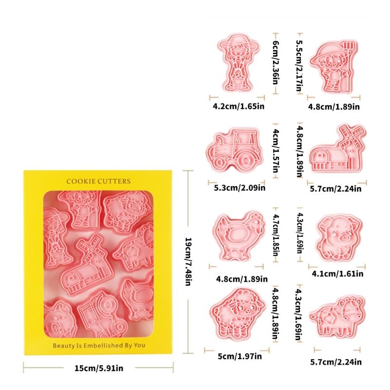 8Pcs Dough Molds Small Cookie Molds Biscuit Cutter Farm Animal Shape Pastries Molds PP Texture Suitable for Celebration