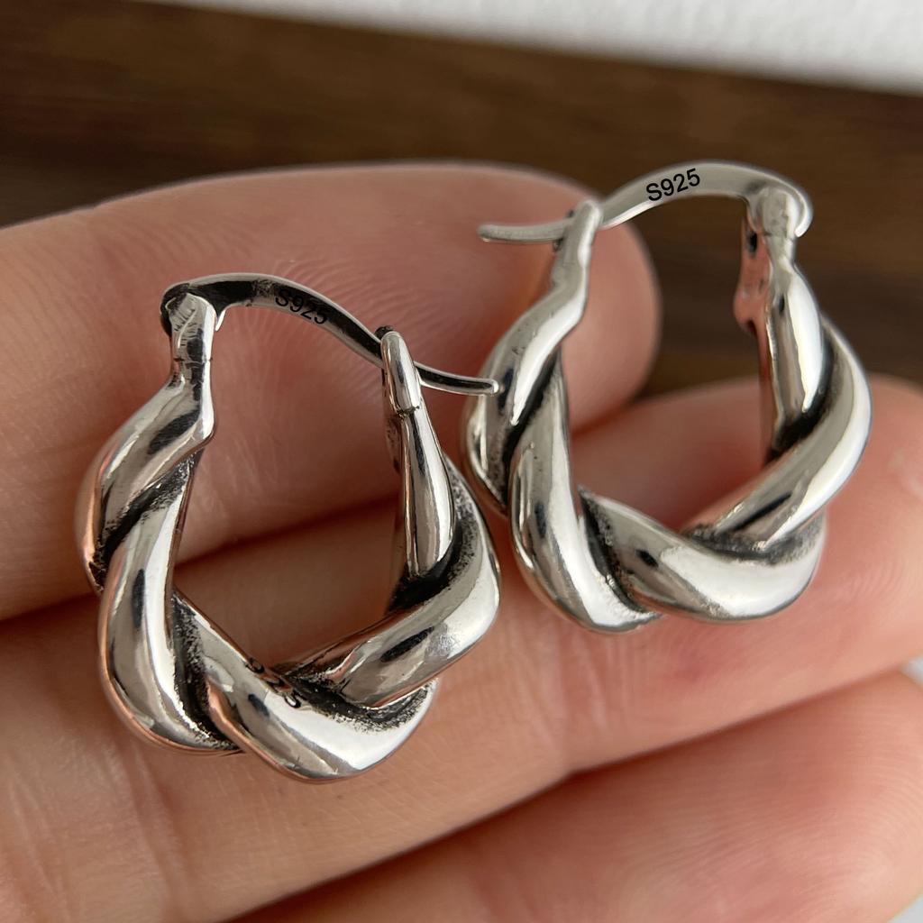 925 Sterling Silver Earrings For Women Trendy Vintage Twist Earring Jewelry Prevent Allergy Party Accessories Gift