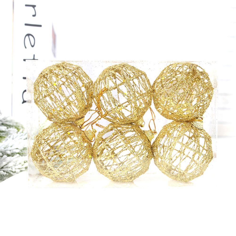 3/6pcs Gold Christmas Iron Wire Ball Delicate Waterproof Hollow Ball Hanging Creative Christmas Tree Decoration Pendant Office