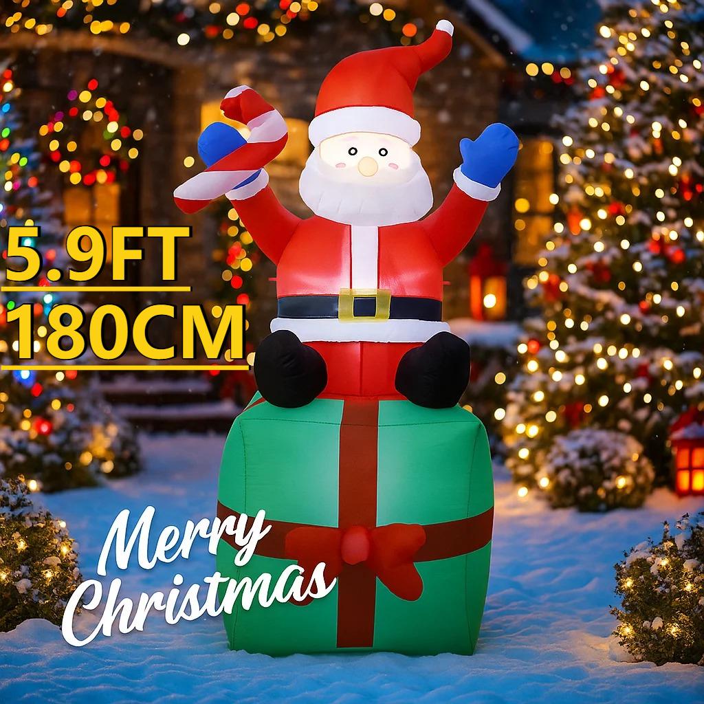 5.9FT LED Inflatable Christmas Yard Decor Santa Claus Gifts Box Model Xmas Toy Home Decoration Festive Supplies Ornaments Gifts