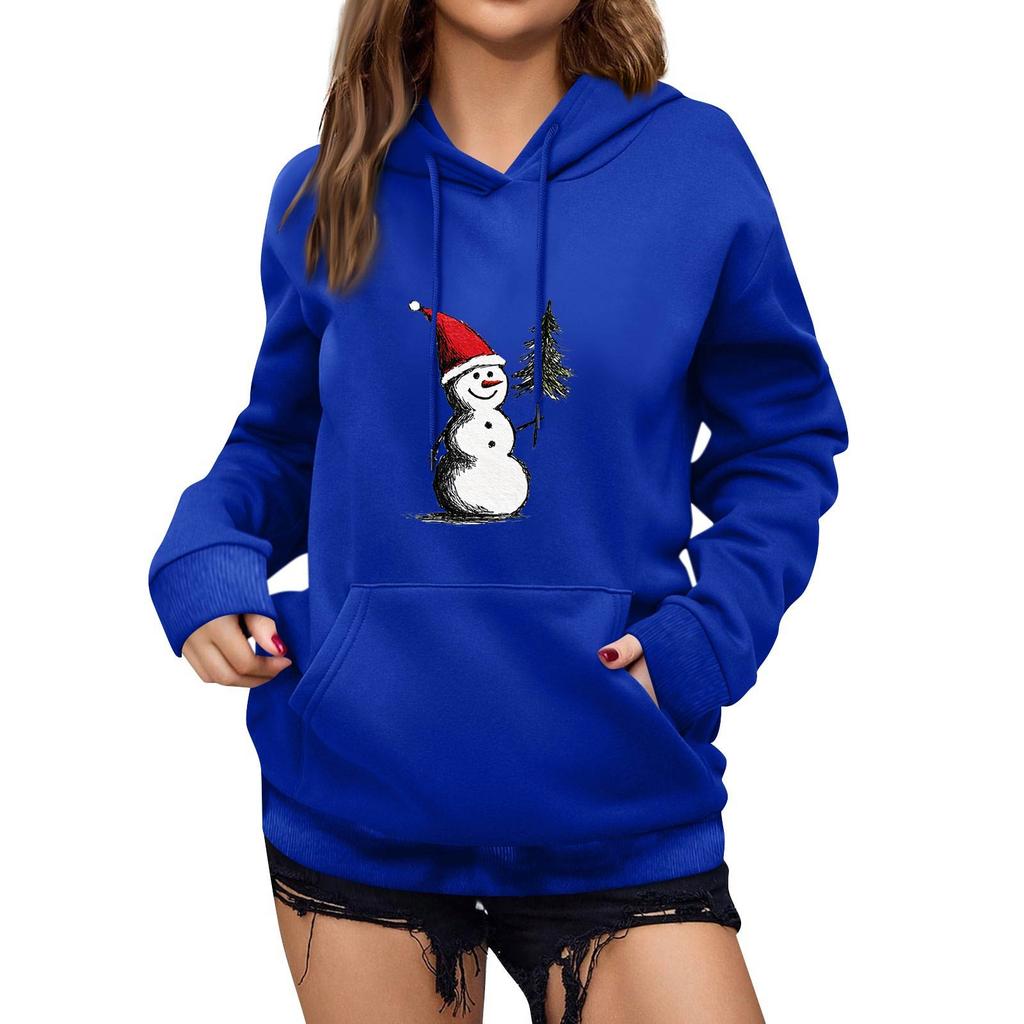 Women's Winter Christmas Printed Pullover Hooded Sweatshirt Fleece Long Sleeve Sweatshirt