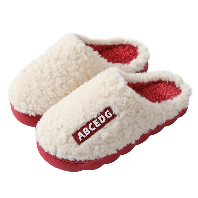 Plush letter cotton slippers winter thick bottom velvet warm indoor non-slip home slippers household deodorant cotton mop