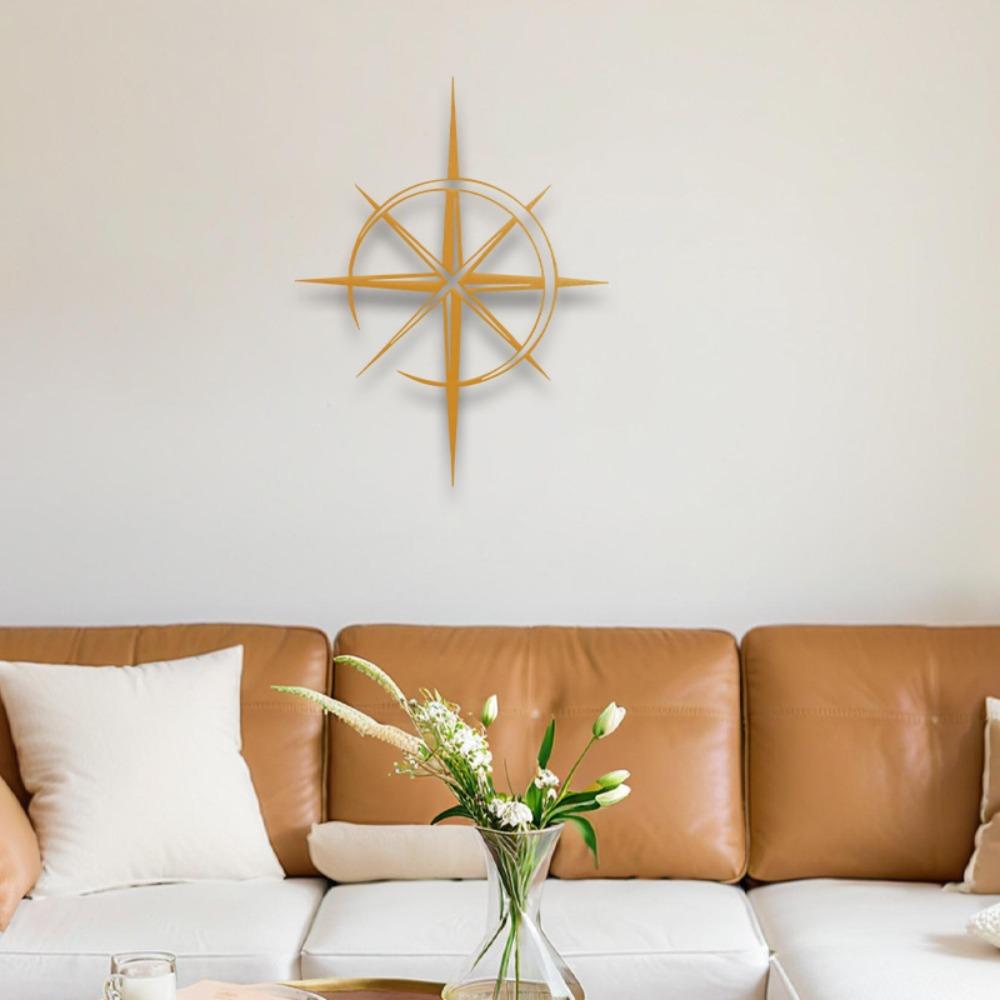 Wrought Iron Sunburst Wall Art 15.75 Inch Mid Century Modern Metal Star Sculpture Indoor Outdoor Hanging Minimalist Geometric Decor