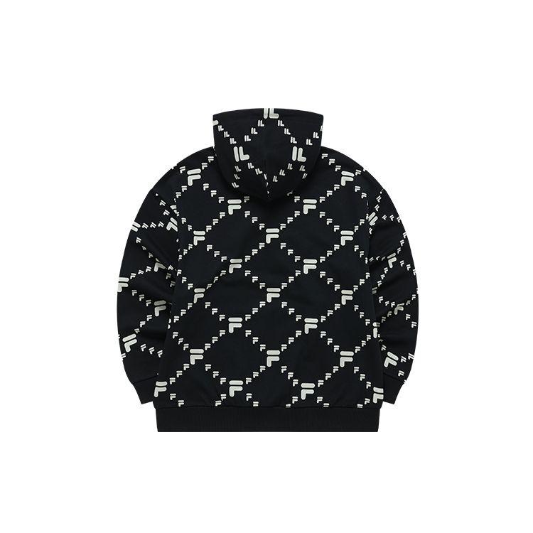 Fila Fusion Tokyo Studio Sports Lifestyle Series All Over Logo Print Pullover Hoodie Unisex hoodies Deep-Black T11U216205FBK