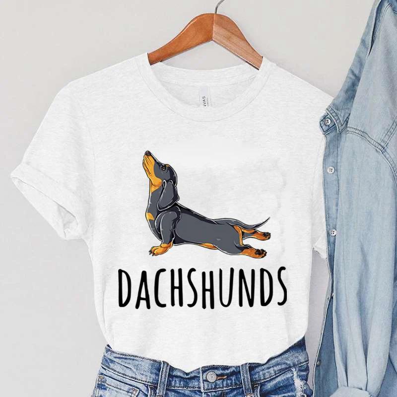 Stretching Dachshunds Women Short Sleeve Graphic Tshirt Summer Harajuku Hip Hop Dog Clothing Women Fashion Dachshunds TShirts