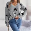 Women Casual Knit Pullover Sweater Long Sleeve V Neck Star Cut Autumn Winter