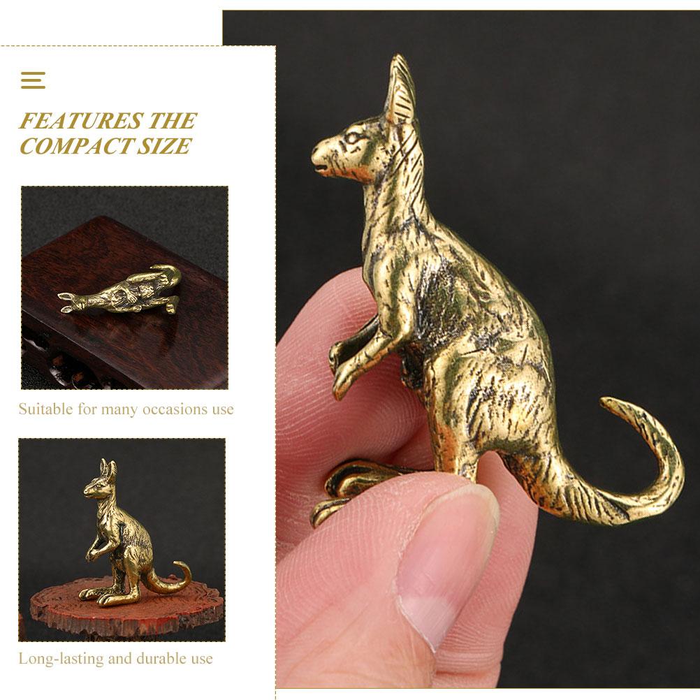Kleine Känguru-Statue, Messing-Ornament, Gold-Dekor, kreative Desktop-Skulptur, Vintage-Spielzeug