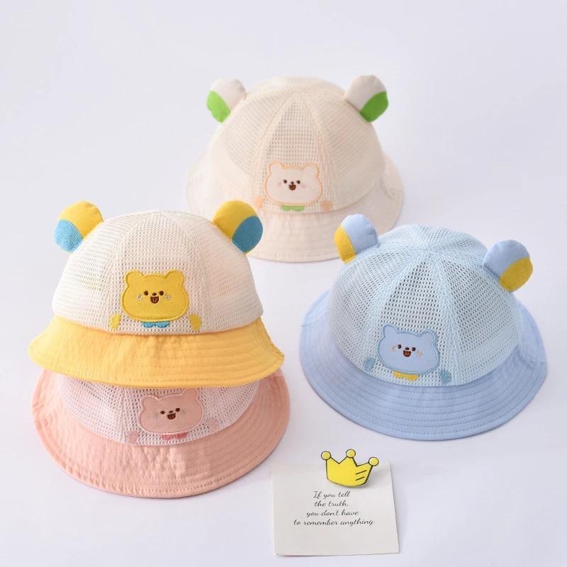 Baby Summer Sun Hat Kids Breathable Mesh Basin Cap Cute Boy Girl Outdoor Sunshade Visors Cartoon Bear Children Fisherman Hats