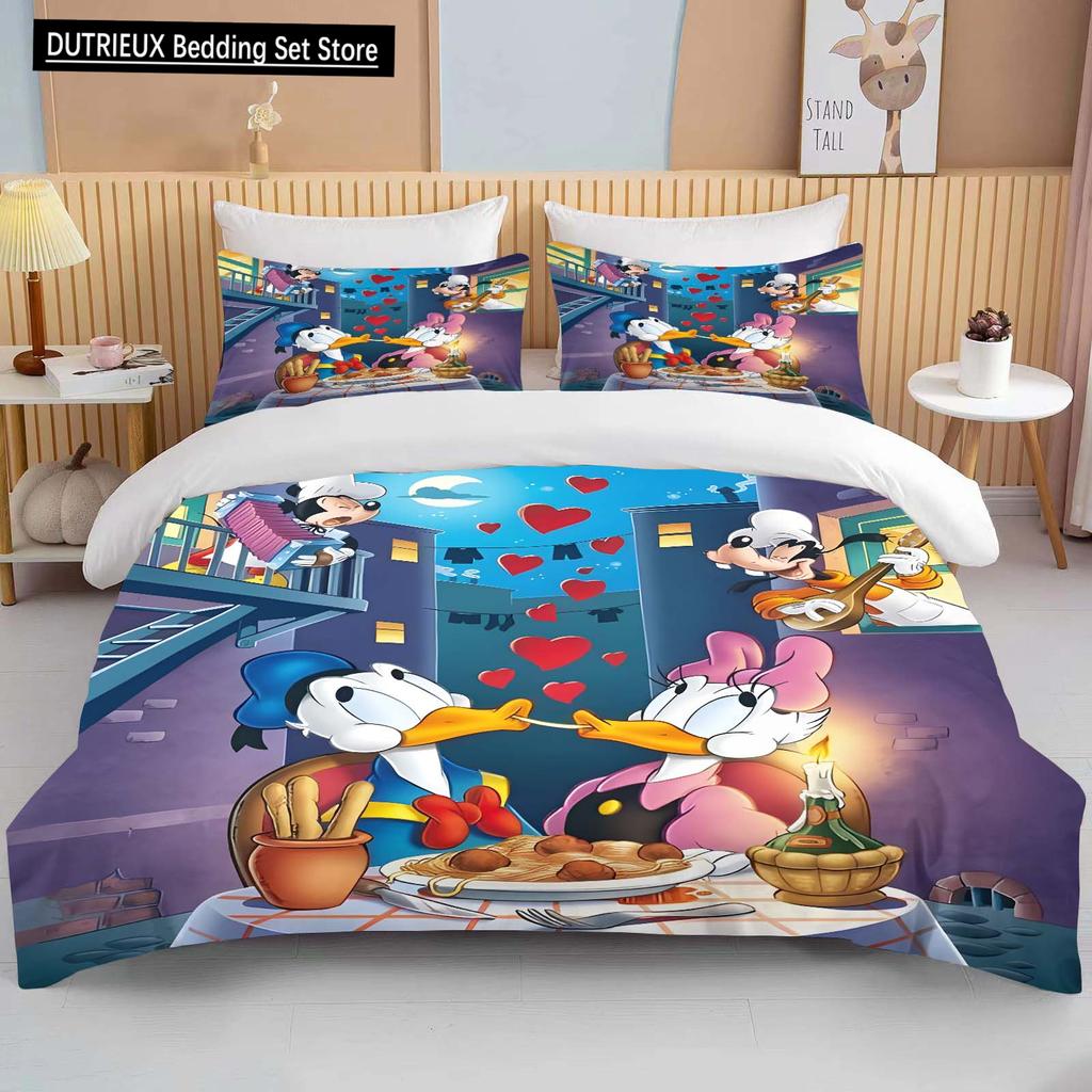Collezione Biancheria da Letto Morbida Stampata con Paperino e Paperina Disney Copripiumino Cartone Animato Piumone Federa Bambini Ragazzi Ragazze Adulti Regalo King