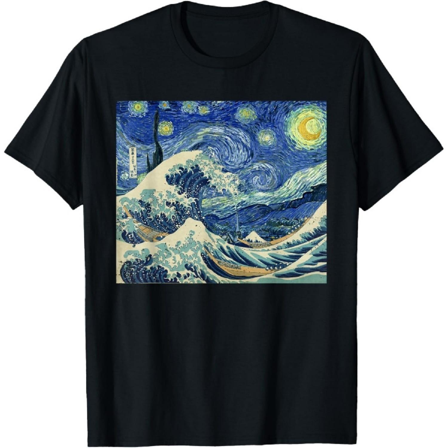 

Starry Night The Great Wave off Kanagawa T-Shirt XXXXXL чорний