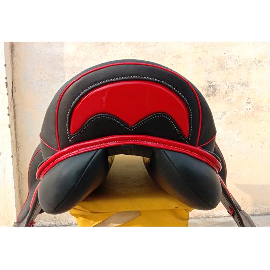 New Red Black Leather Dressage Monoflap Changeable Gullets Horse Saddle, Size 16", 16.5", 17", 17.5", 18"
