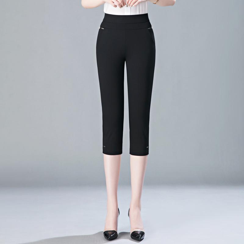 

Летние леггинсы с высокой посадкой и эластичной тканью для женщин - Повседневные, Укороченные, Большого размера, Идеально подходят для мам среднего возраста 6XL чёрный