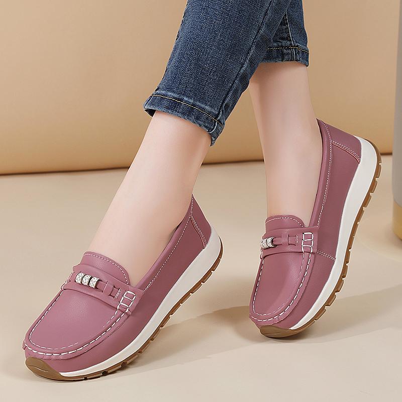 High Quality 100% Cowhide Large-sized Anti-slip Women's Shoes Casual Women's Loafers Thick-soled Lightweight Women's Sneakers