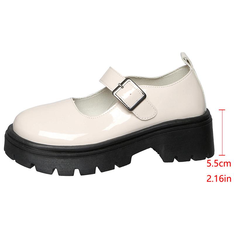 

Fashion Patent Leather Thick Sole Mary Jane Shoes Women 2025 Ankle Buckle Platform Pumps Woman Round Toe High Heel Lolita Shoes Female 41 белый