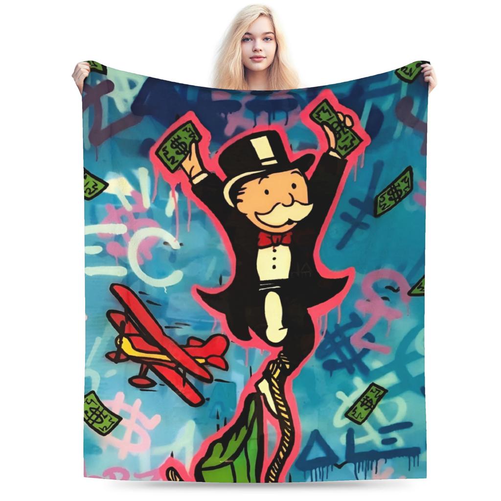 Novelty Design Monopolyes Money Game Blankets Ultra-Soft Coral Fleece Plush Comfortable Throw Blankets Machine Washable