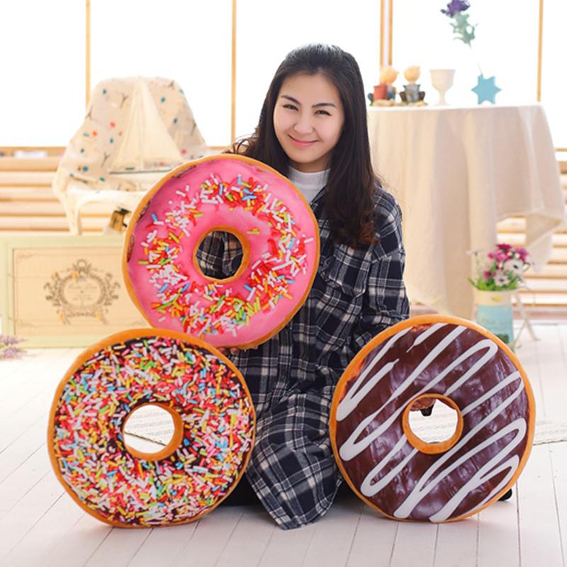 38/60cm Donut Food Toy Colorful Stuffed Ring Shaped Decor Plushie Head Pillow Seat Cushion for Chair Indoor Floor Sofa Gift