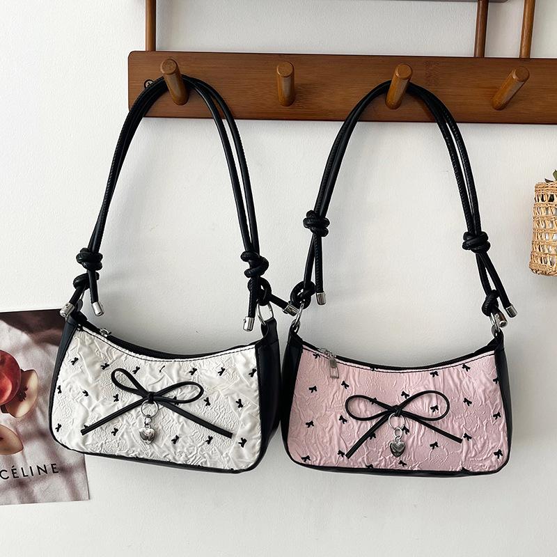 1Pcs New Fashionable And Versatile Texture Light Luxury Single Shoulder Small Square Bags Y2K Pink Bow Armpit Bag For Women