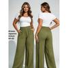 Women Wide Leg Pants Watercolor Big Floral Print Elastic Drawstring Casual Loose Trousers