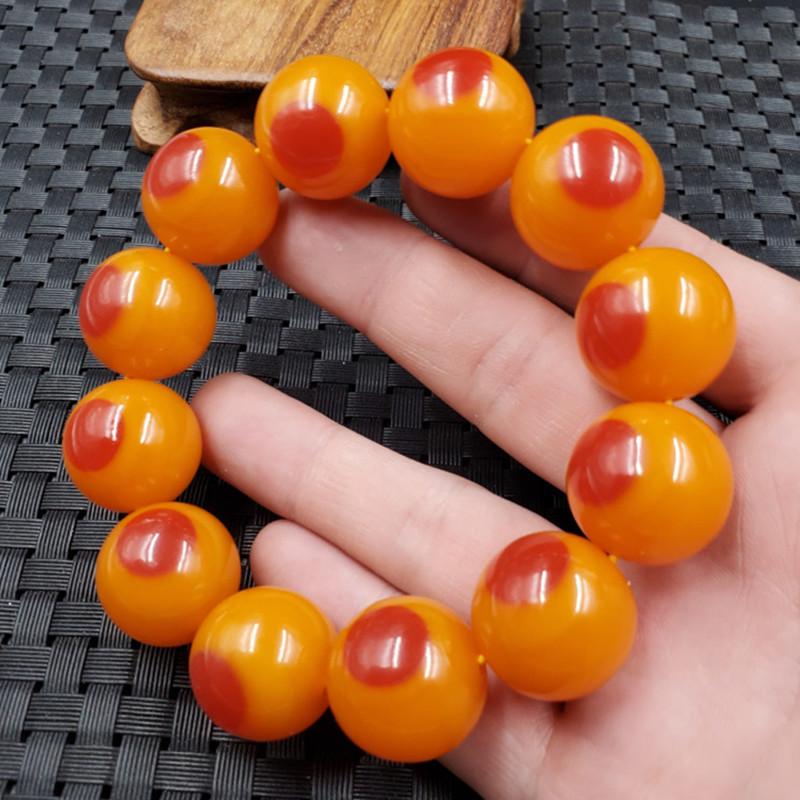 Red Point & Yellow Beeswax Imitation Bracelet with 20mm Round Beads 14mm Bead