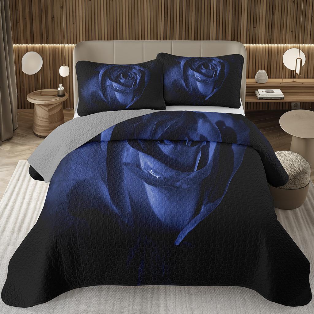 Romantic Rose Bedspread Queen/King/Twin Botanical Floral Coverlet Valentine's Day Quilted Bedding Set for Girls Women Room Decor