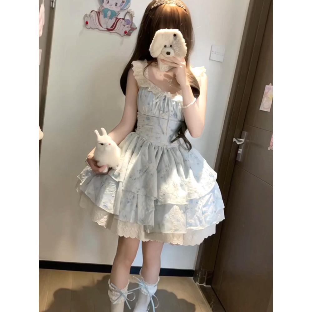 

Сладкий Spice Girl С рукавом Сяофэй Цветочное платье Женское Летнее Красивое Первая любовь Высококлассное Платье принцессы Талия Брючное платье XL- (recommended 110-60kg) синий