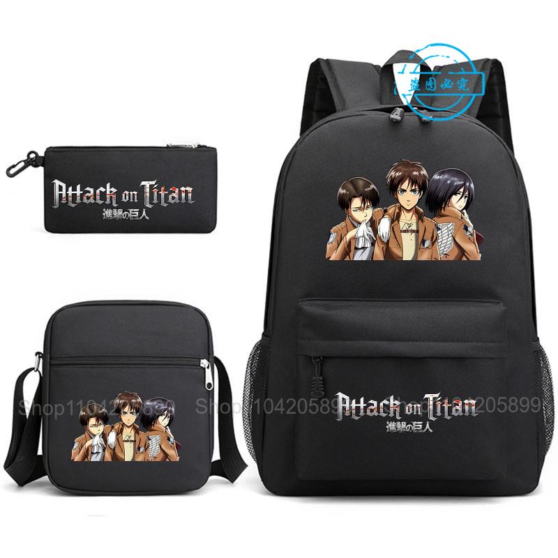 Attack on Titan Backpack, 3pcs Anime Student SchoolBag Shoulder Bag Pencil Case Boys Girls Mochilas Daily Rucksack Holiday Gift