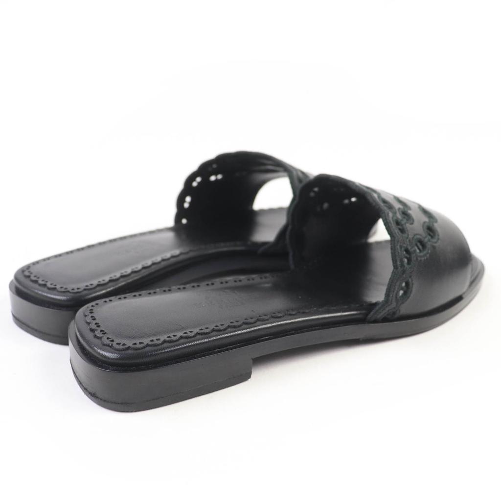 Hermes Sandals Frog Chaine d'Ancre Leather Flats Black Leather Women 36.5 Used