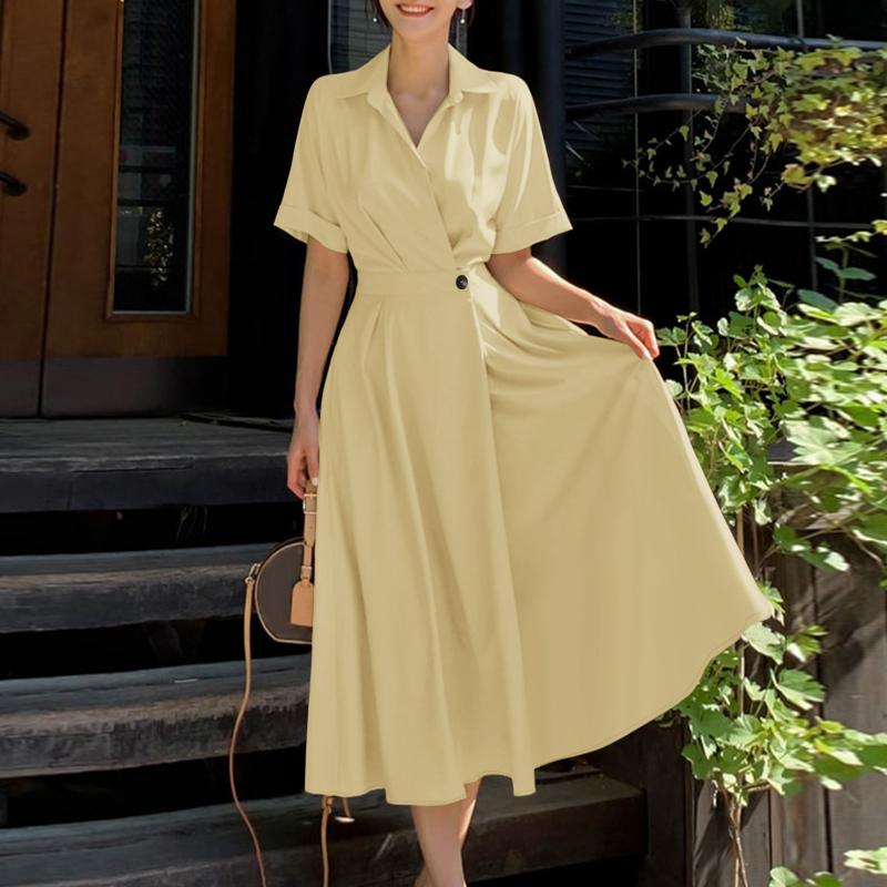 ZANZEA Women Casual Turn Down Collar Loose Summer Short Sleeve Dress