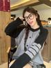 Women's Retro Color Block Knitted Cardigan - Autumn/Winter Slim Fit, Long-Sleeve Sweater
