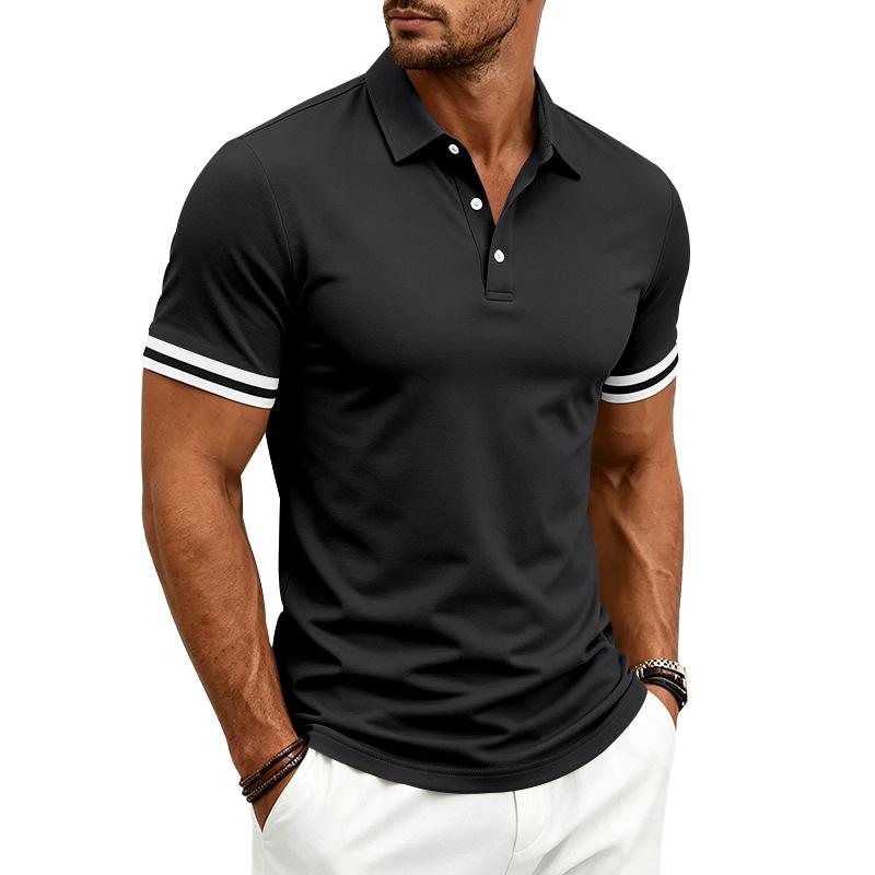 Herren Kurzarm Poloshirt Klassische Passform Button-Down-Kragen Lässiges Sommeroberteil mit gestreiftem Ärmeldetail